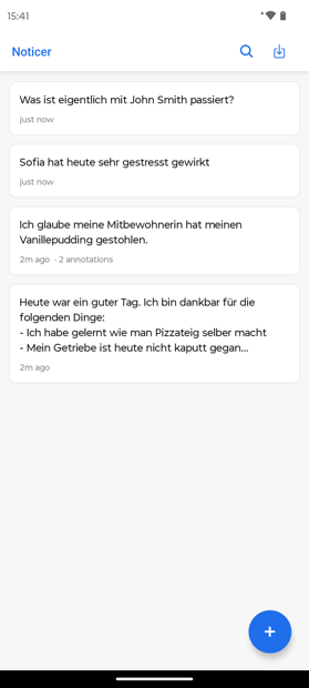 Notizliste in Noticer mit vier Einträgen